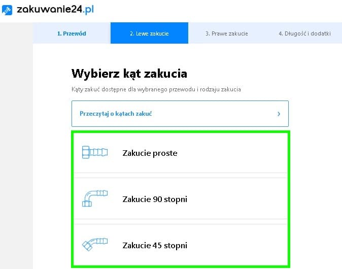 Kąt zakucia przewodu hydraulicznego