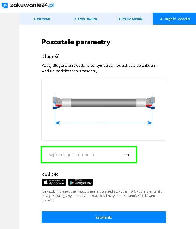Przykład przewodu z zakończeniami kątowymi