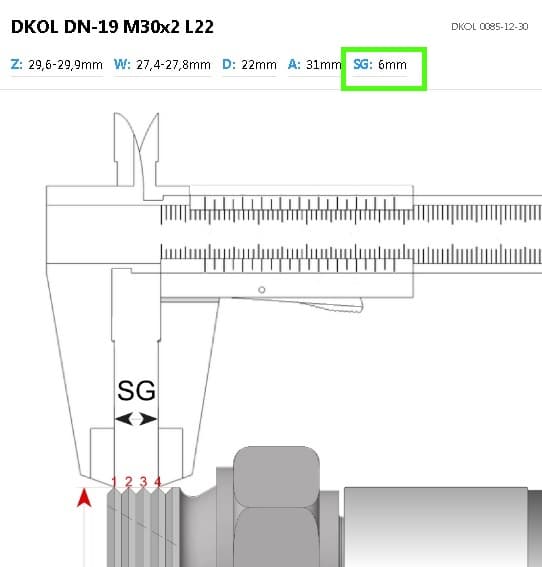 Pomiar skoku gwintu  -  szczęki suwmiarki na szczytach gwintu