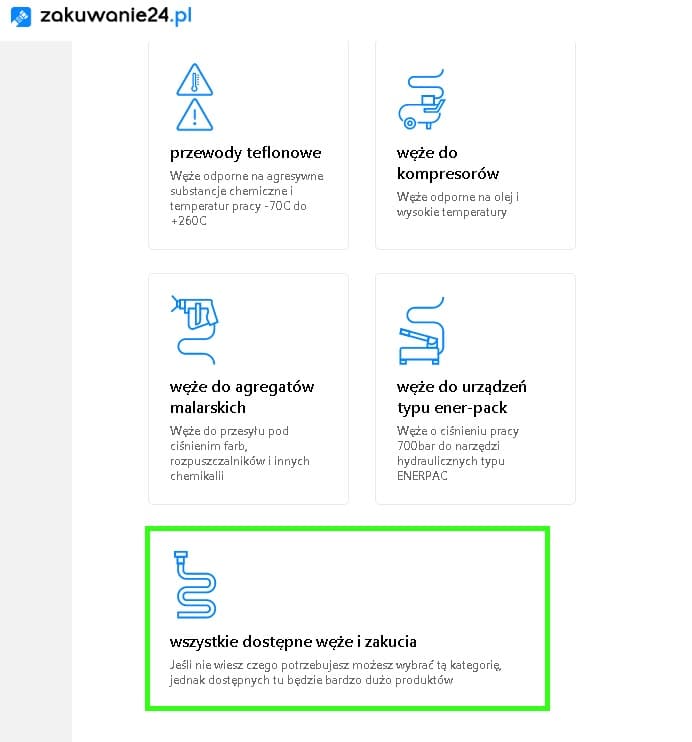 Wszystkie dostępne węże i zakucia