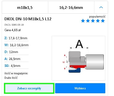 Instrukcja pomiaru wymiaru D stożka